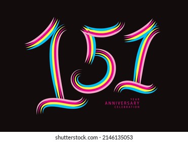 151 number design vector, graphic t shirt, 151 years anniversary celebration logotype colorful line, 151th birthday logo, Banner template, logo number elements for invitation card, poster