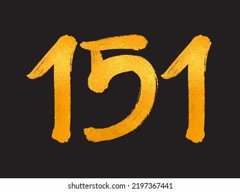 151 Number logo vector illustration, 151 Years Anniversary Celebration Vector Template,  151th birthday, Gold Lettering Numbers brush drawing hand drawn sketch, number logo design for print, t shirt