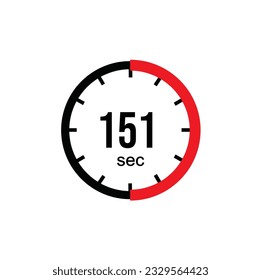 151 seconds timer clock. 151 sec stopwatch icon countdown time digital stop chronometer.