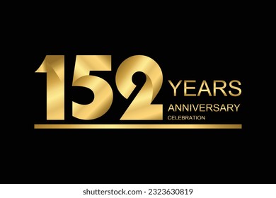 152 year anniversary vector banner template. gold icon isolated on black background.