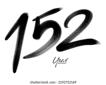 152 Years Anniversary Celebration Vector Template, 152 number logo design, 152th birthday, Black Lettering Numbers brush drawing hand drawn sketch, number logo design vector illustration