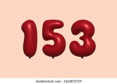 153 3d number balloon made of realistic metallic air balloon 3d rendering. 3D Red helium balloons for sale decoration Party Birthday, Celebrate anniversary, Wedding Holiday. Vector illustration