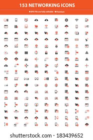 153 Networking & Communication Icons,Orange version,vector