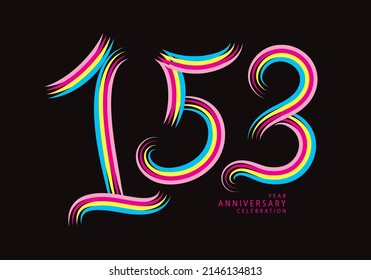 153 number design vector, graphic t shirt, 153 years anniversary celebration logotype colorful line, 153th birthday logo, Banner template, logo number elements for invitation card, poster