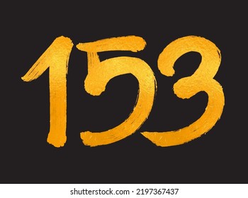 153 Number logo vector illustration, 153 Years Anniversary Celebration Vector Template,  153th birthday, Gold Lettering Numbers brush drawing hand drawn sketch, number logo design for print, t shirt