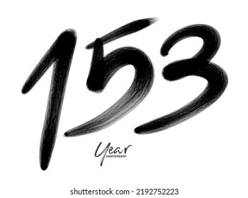 153 Years Anniversary Celebration Vector Template, 153 number logo design, 153th birthday, Black Lettering Numbers brush drawing hand drawn sketch, number logo design vector illustration