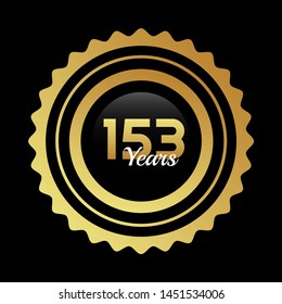 153 years celebration logo. golden 153th anniversary emblem. designed for celebration card, greeting card and invitation card.