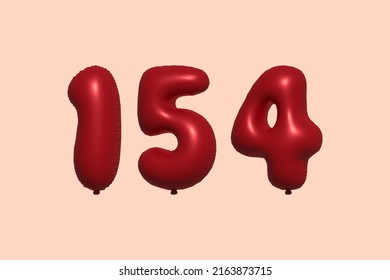 154 3d number balloon made of realistic metallic air balloon 3d rendering. 3D Red helium balloons for sale decoration Party Birthday, Celebrate anniversary, Wedding Holiday. Vector illustration