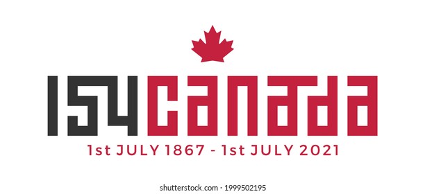 154 Canada. Happy Canada Day. 1st July 2021. National Day of Canada 1867. Logo Vector Illustration. Banner and Greeting Design. Eps 10.
