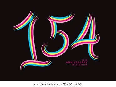 154 number design vector, graphic t shirt, 154 years anniversary celebration logotype colorful line, 154th birthday logo, Banner template, logo number elements for invitation card, poster