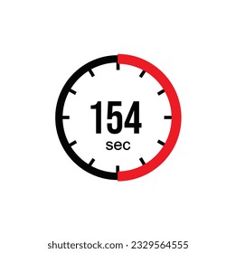 154 seconds timer clock. 154 sec stopwatch icon countdown time digital stop chronometer.