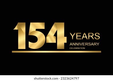 154 year anniversary vector banner template. gold icon isolated on black background.