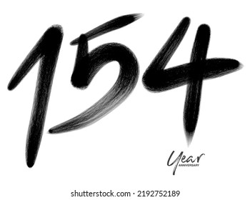 154 Years Anniversary Celebration Vector Template, 154 number logo design, 154th birthday, Black Lettering Numbers brush drawing hand drawn sketch, number logo design vector illustration