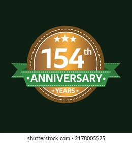 154 years anniversary, country style, old gold and green, wedding, companies, years, jubilee, greeting card. Birthday invitation sign on deep green background. Vector illustration.