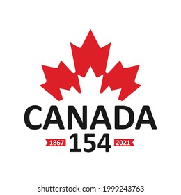 154 Years Happy Canada Day. 1st July 2021. National Day of Canada 1867. Vector Illustration. Banner and Greeting Design.