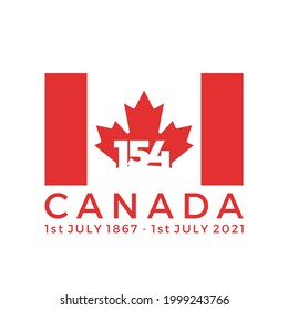 154 Years Happy Canada Day. 1st July 2021. National Day of Canada 1867. Vector Illustration. Banner and Greeting Design.