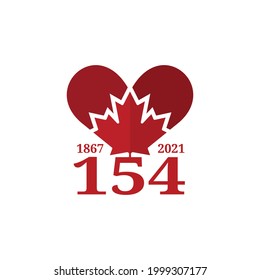 154 Years Happy Canada Day. 1st July 2021. National Day of Canada 1867. Logo Vector Illustration. Banner and Greeting Design. Eps 10.