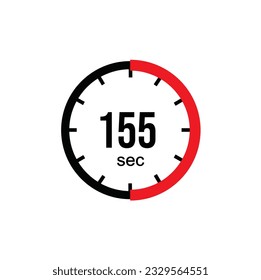 155 seconds timer clock. 155 sec stopwatch icon countdown time digital stop chronometer.