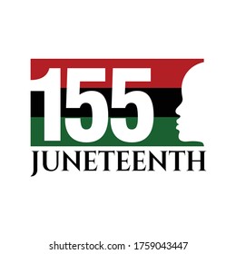 155 Years Aniversary Juneteenth Since 1865. Celebrate Freedom. Design of Banner. Vector logo Illustration.