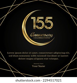 155-jähriges Jubiläum mit Halbmond-Design, Doppelzeilen mit goldenen Zahlen und Feierlichkeiten zum Jahrestag des Textes auf luxuriösem schwarz-goldenem Hintergrund