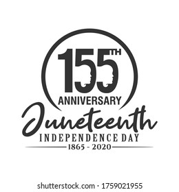 155th Anniversary Juneteenth. 1865-2020. Independence Day. Design of Banner. Vector logo Illustration.