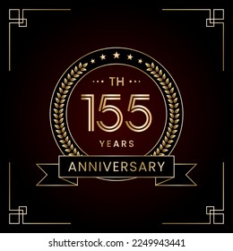 155th Anniversary Logo Design Concept with Laurel wreath for Birthday Celebration Event. Line Art Design, Logo Vector Template