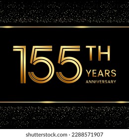 155th anniversary logo design with double line concept. Line Art style. Golden number logo. Vector Template Illustration