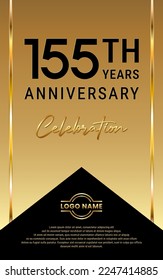 155th Anniversary. Anniversary template design with golden ribbon for birthday celebration event. Vector Template Illustration