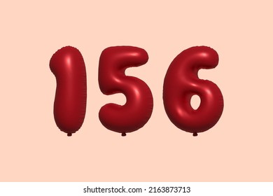 156 3d number balloon made of realistic metallic air balloon 3d rendering. 3D Red helium balloons for sale decoration Party Birthday, Celebrate anniversary, Wedding Holiday. Vector illustration