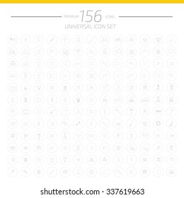 156 Big Web Universal Icon Set,Line Icons on white background,clean vector