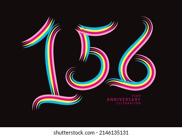 156 number design vector, graphic t shirt, 156 years anniversary celebration logotype colorful line, 156th birthday logo, Banner template, logo number elements for invitation card, poster