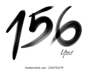 156 Years Anniversary Celebration Vector Template, 156 number logo design, 156th birthday, Black Lettering Numbers brush drawing hand drawn sketch, number logo design vector illustration