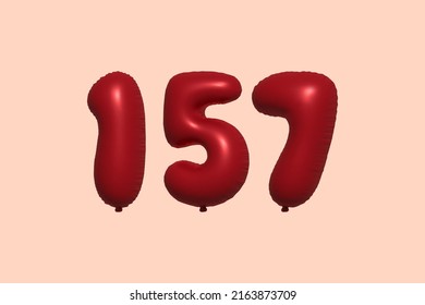 157 3d number balloon made of realistic metallic air balloon 3d rendering. 3D Red helium balloons for sale decoration Party Birthday, Celebrate anniversary, Wedding Holiday. Vector illustration