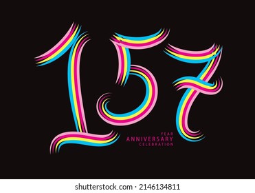 157 number design vector, graphic t shirt, 157 years anniversary celebration logotype colorful line, 157th birthday logo, Banner template, logo number elements for invitation card, poster