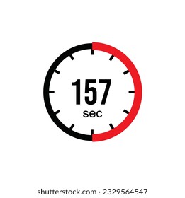 157 seconds timer clock. 157 sec stopwatch icon countdown time digital stop chronometer.