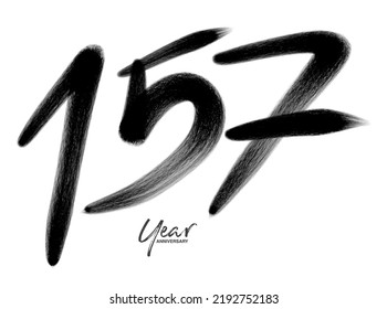 157 Years Anniversary Celebration Vector Template, 157 number logo design, 157th birthday, Black Lettering Numbers brush drawing hand drawn sketch, number logo design vector illustration