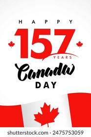 157 years anniversary Happy Canada Day. Canada National Day Festival, vector banner design