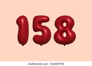 158 3d number balloon made of realistic metallic air balloon 3d rendering. 3D Red helium balloons for sale decoration Party Birthday, Celebrate anniversary, Wedding Holiday. Vector illustration