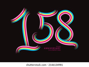 158 number design vector, graphic t shirt, 158 years anniversary celebration logotype colorful line, 158th birthday logo, Banner template, logo number elements for invitation card, poster