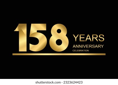 158 year anniversary vector banner template. gold icon isolated on black background.