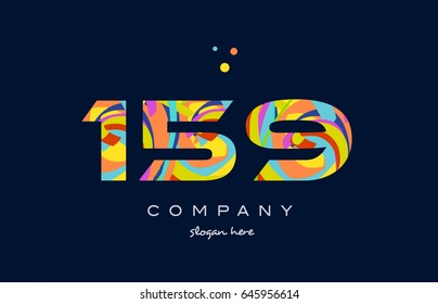 159 number digit numeral logo colored colorful rainbow acrylic modern creative vector icon design template