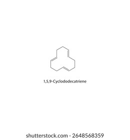 Estrutura esquelética do 1,5,9-ciclododecatrieno Ilustração esquemática do composto trieno cíclico. Diagrama simples, fórmula química.