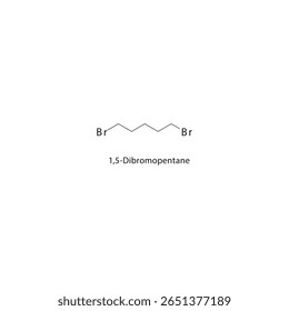 1,5-Dibromopentane skeletal structure. Halogenated alkane compound schematic illustration. Simple diagram, chemical formula.
