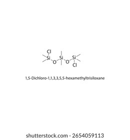 1,5-Dichloro-1,1,3,3,5,5-hexamethyltrisiloxane skeletal structure. siloxane compound compound schematic illustration. Simple diagram, chemical formula.