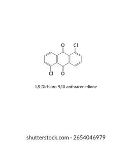 1,5-Dicloro-9,10-antracenodiona estrutura esquelética. halogênio dicetona composto ilustração esquemática. Diagrama simples, fórmula química.