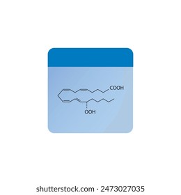 15HPETE, 15-hydroperoxyeicosatetraenoate skeletal structure diagram.prostanoid compound molecule scientific illustration on blue background.