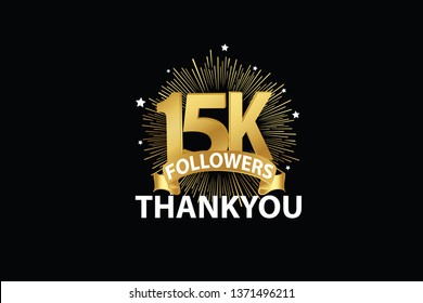 15K, 15000  Followers anniversary, minimalist logo years, jubilee, greeting card. invitation. Sign Ribbon Gold space vector illustration on black background - Vector