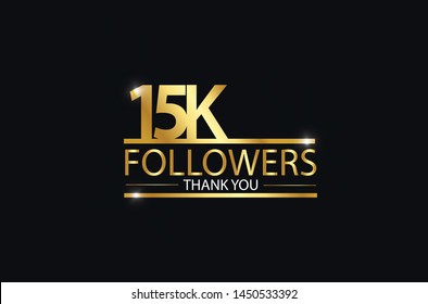 15k, 15.000 Followers Celebration Logotype. Anniversary Logo With Golden And Spark Light White Color Isolated On Black Background, Vector Design For Celebration, Instagram, Twitter - Vector