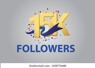 15K, 15.000 Followers Thank you blue ribbon celebration logotype for social media, internet - vector