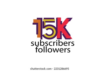 15K, 15.000 subscribers or followers blocks style with 3 colors on white background for social media and internet-vector